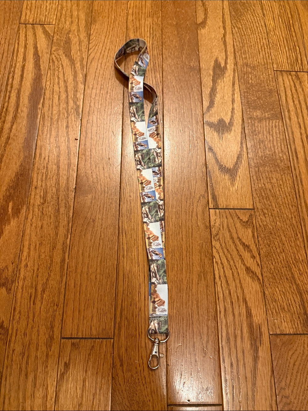 T-Rex Print Lanyard with Metal Clip - White & Brown